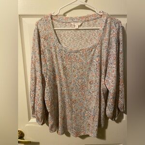 LC Lauren Conrad Floral Blouse - Blue and Orange